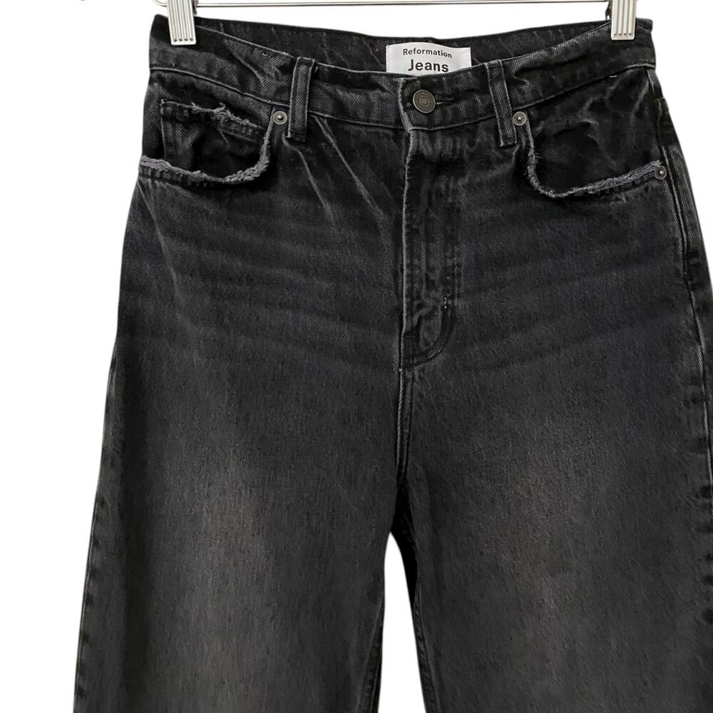 Reformation Wilder High Rise Wide Leg Cropped Jeans US 27 Rigid Black Denim - Picture 7 of 13